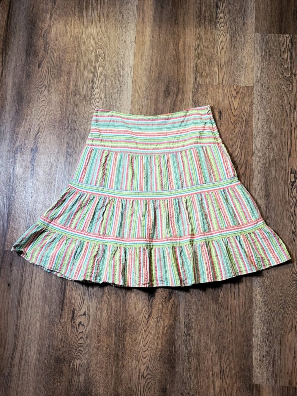 Harold's Skirt Womens 12 Multicolor Popsicle Striped Tiered Ruffle Lined Boho